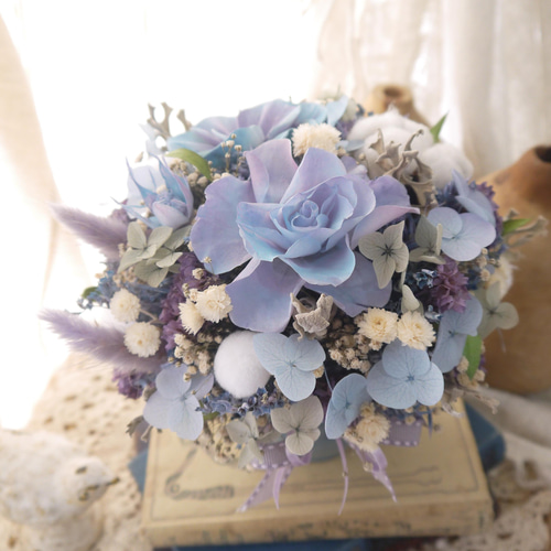 おもちまろん様ドライフラワー系の造花くすみパープルブルー系ブライダル結婚式前撮り 1_7c50d3e0228739a16a61608977ac