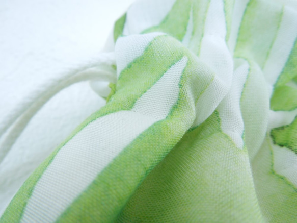 特注サイズ専用ページになります：ボタニカル・グリーン☆コットンライクな柔らかボイルレースのコロンとした巾着ポーチ 6枚目の画像