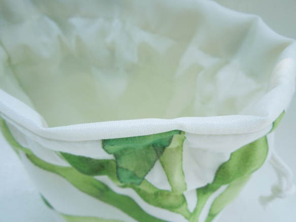 特注サイズ専用ページになります：ボタニカル・グリーン☆コットンライクな柔らかボイルレースのコロンとした巾着ポーチ 7枚目の画像