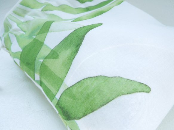 特注サイズ専用ページになります：ボタニカル・グリーン☆コットンライクな柔らかボイルレースのコロンとした巾着ポーチ 4枚目の画像