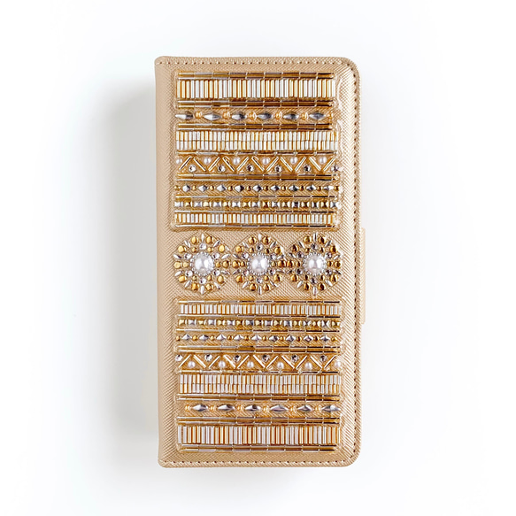 8周年記念SALE【iPhone12/12Pro】シャンパンゴールドの手帳型ケース ゴールド&シルバー 1枚目の画像