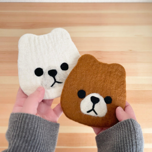 【✽確認用✽】レトロオレンジのくまさん✽羊毛フェルト 羊毛フェルトのどうぶつコースター[2枚]【受注生産】 その他キッチン