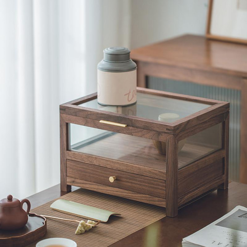 10%OFF】茶器収納ボックス 引き出し付きのショーケース ロッカー