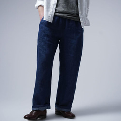 [wafu]改良版！不太寬鬆的亞麻牛仔寬鬆褲/靛藍b011g-ind3 第1張的照片