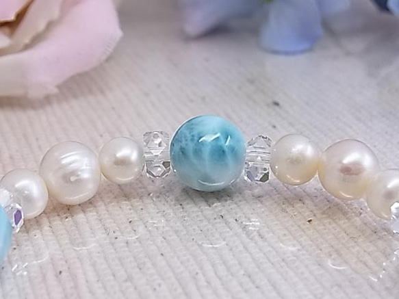 高品質 ラリマー パール 真珠 艶やか 輝き 人魚 ブーケ風 フォーマル 天然石 ブレスレット ジュエリー G30 18枚目の画像