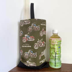 バイク好きすぎのワンハンドルバッグ　水筒入れサイズ　モスグリーン 2枚目の画像