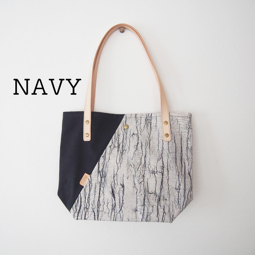 ひび割れ模様【帆布トートバッグ】2色展開：NAVY/ GREEN トートバッグ