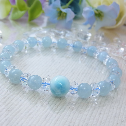 天然石ハンドメイドブレスレット　ラリマー　アクアマリン　ヒーリングストーン　夏色 天然石ハンドメイドブレスレット ラリマー アクアマリン ヒーリング