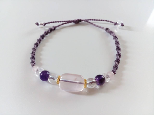 ローズクォーツ アメジスト マクラメ編み 天然石 ブレスレット