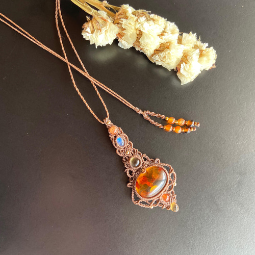 アンバー×2種類のシトリン×レインボームーンストーン×サンストーンの