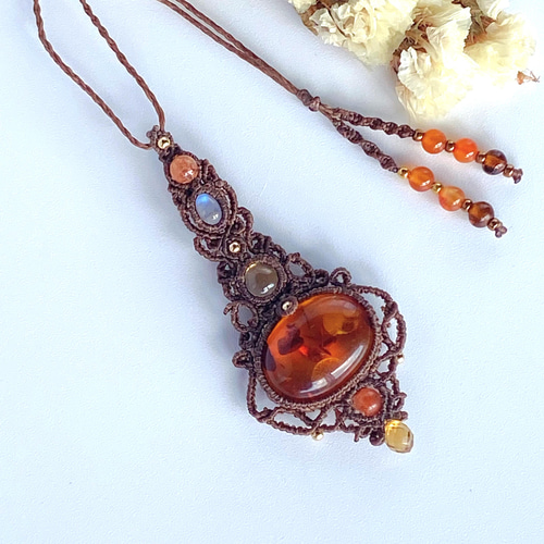 アンバー×2種類のシトリン×レインボームーンストーン×サンストーンの