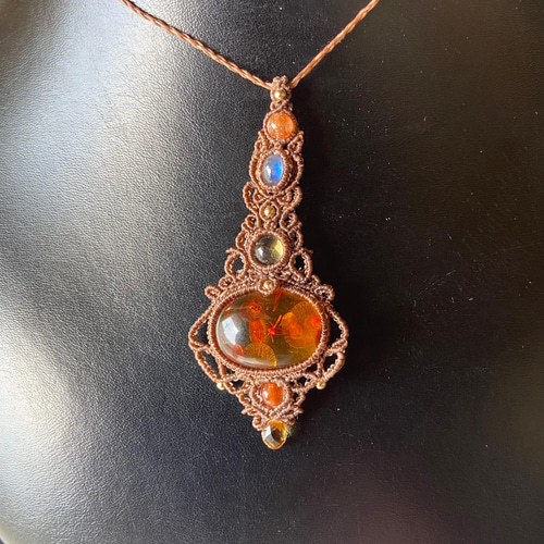 アンバー×2種類のシトリン×レインボームーンストーン×サンストーンの