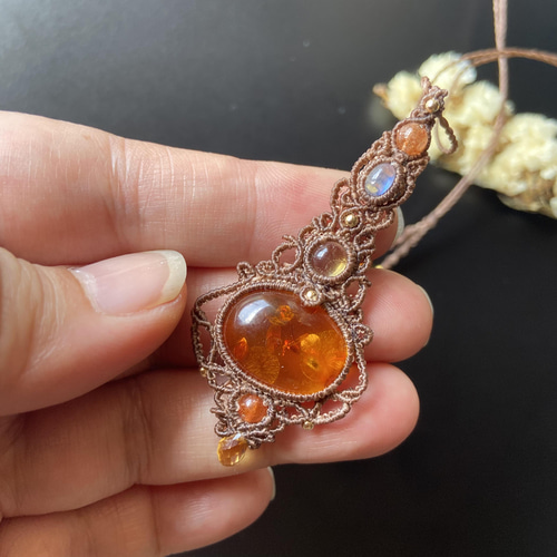 アンバー×2種類のシトリン×レインボームーンストーン×サンストーンの