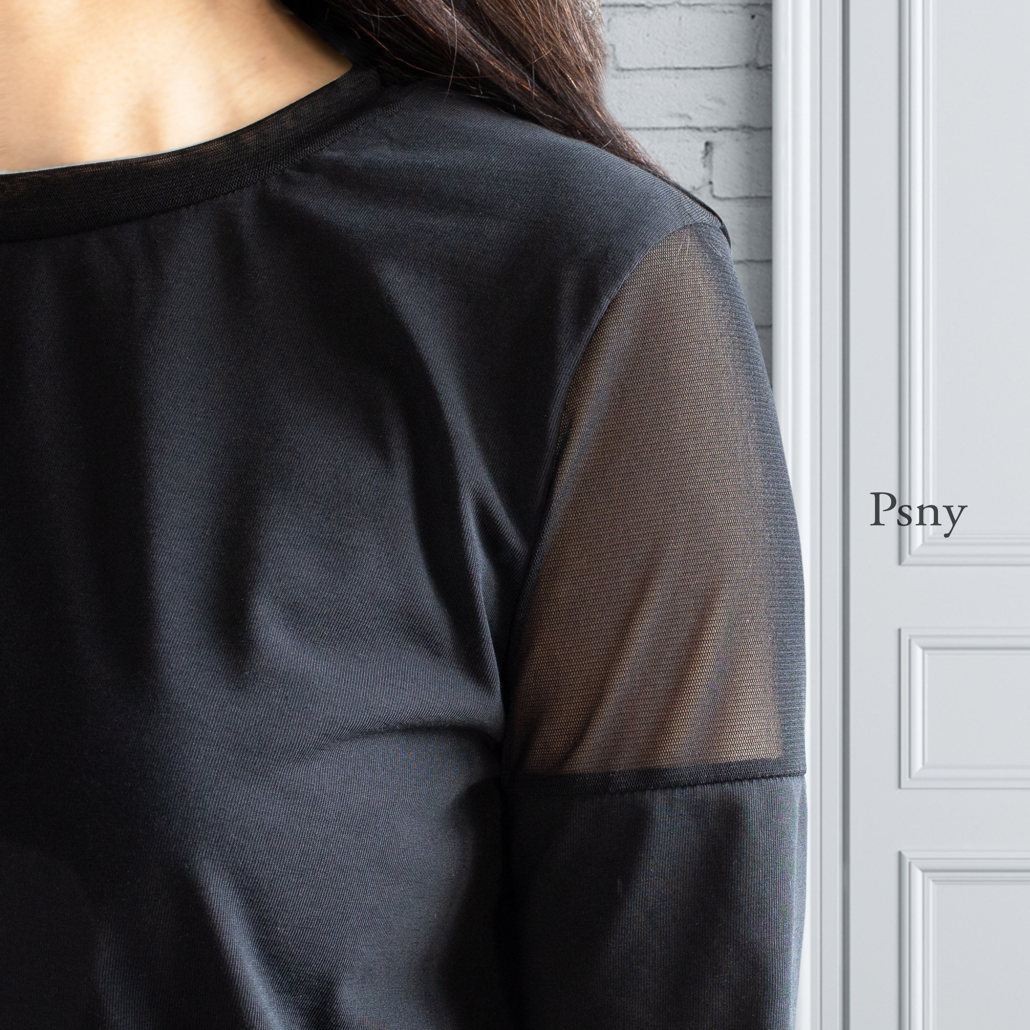 即完売　cygne ブラック ビックパフスリーブシースルートップス Nadine