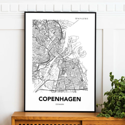 アートポスター MAP コペンハーゲン ブラック L判 ハガキ 2L判 A4 A3 B3 A2 B2 アート モノトーン 2枚目の画像