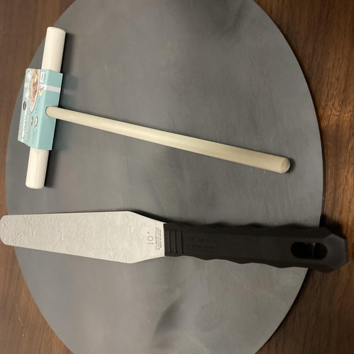 金属ブラシ磨き加工直径35cm 6mm厚とクレープトンボミニ、スパチュラ大セット 金属ブラシ磨き加工直径35cm 6mm厚とクレープトンボミニ