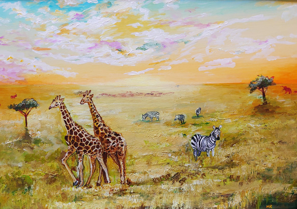 油絵 絵画 【サバンナ】 絵画 HR 通販 13714604｜Creema(クリーマ)