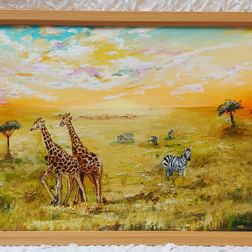 オカピ シマウマ キリン 鹿 原画 アート 絵画 画家  現代アート インテリア bf04b7cc0780934b7e01fabf13239e