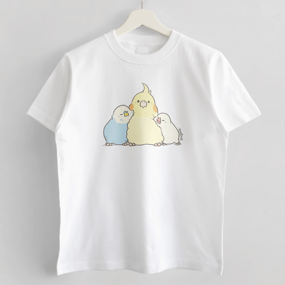 Tシャツ（MOFU MOFU BIRD / セキセイインコとオカメインコと白文鳥） 2枚目の画像