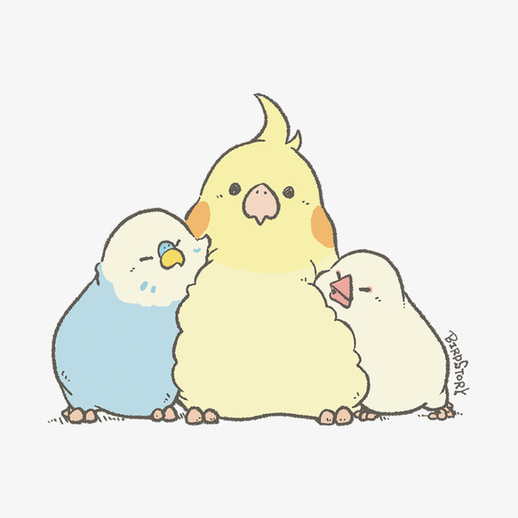 Tシャツ（MOFU MOFU BIRD / セキセイインコとオカメインコと白文鳥） 3枚目の画像