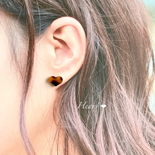べっ甲柄♡ハートピアス/イヤリング〈イヤカフが追加出来ます〉 ピアス 