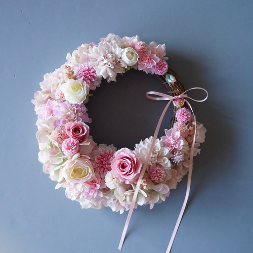 【SALE】ピンク＆パープル　フラワーリース　造花 セール中！くすみピンクのフラワーリース | iichi 日々の暮らし