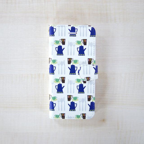 手帳型スマホケース iPhone 北欧 花柄 【可愛いキッチン柄】Android 1枚目の画像