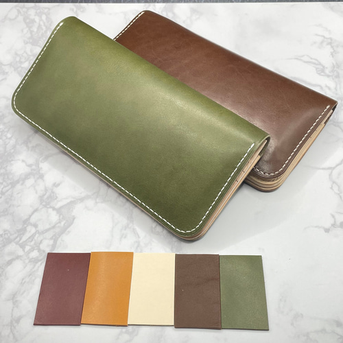 5カラー）【本革】ロングウォレット（姫路レザー）/受注生産※カーキ