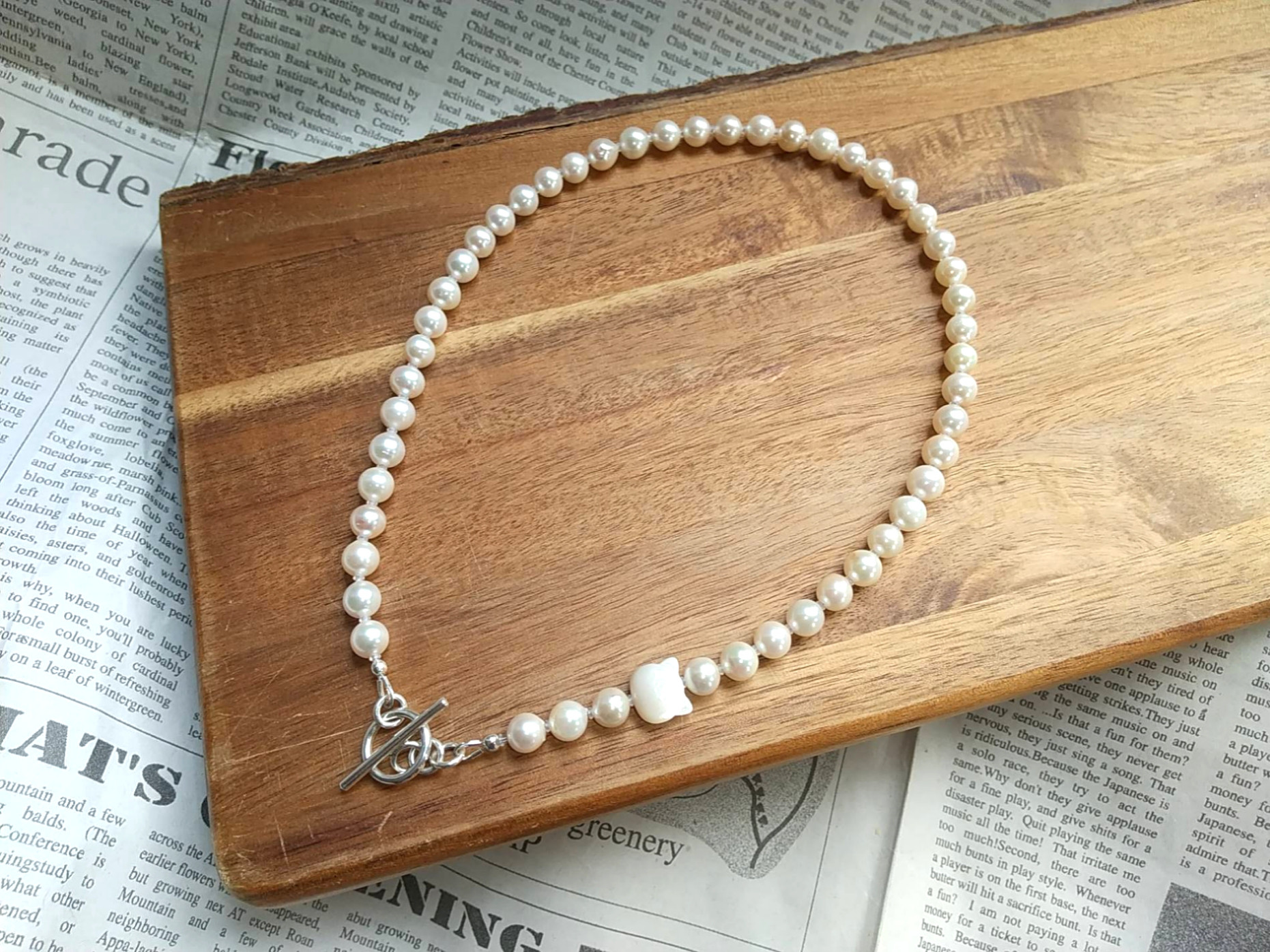 しろねこネックレス あこや真珠×白蝶貝×silver950ペンダント/パール