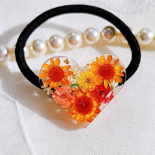 ヘアゴム No.128 レジンヘアゴム ポニーフック ドライフラワー No.128