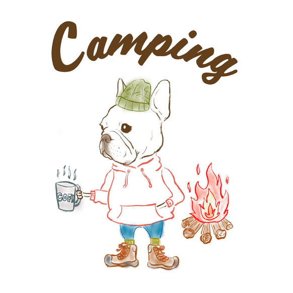 キャンプフレブル　グレーパーカー 親子コーデ　フレンチブルドッグ　キャンプ 3枚目の画像