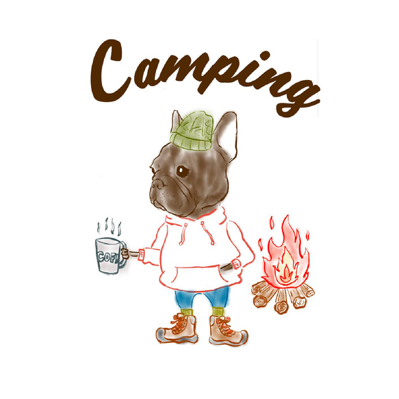 キャンプフレブル　ホワイトパーカー 親子コーデ　フレンチブルドッグ　キャンプ 4枚目の画像