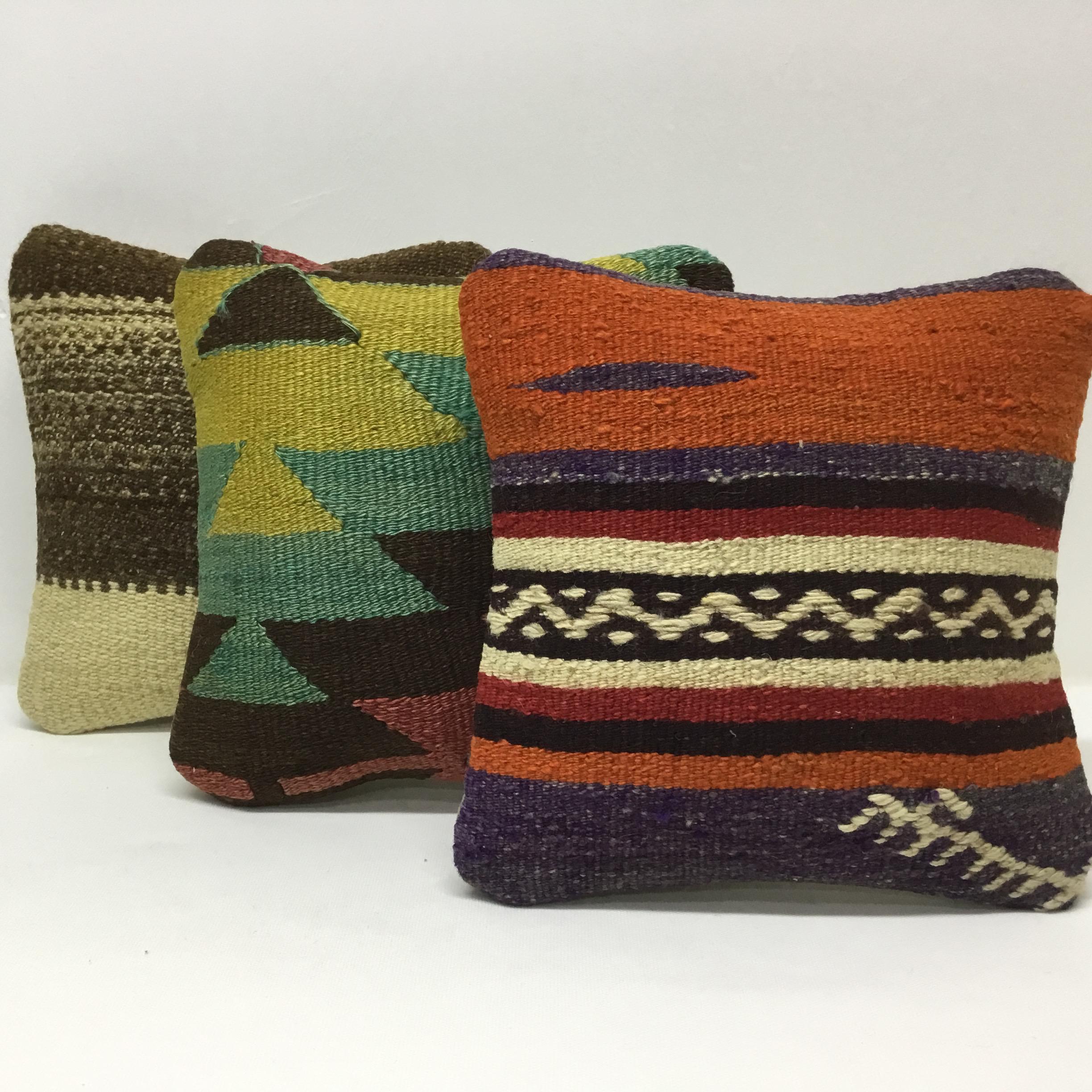 3枚セット 25cm キリム ミニクッションカバー