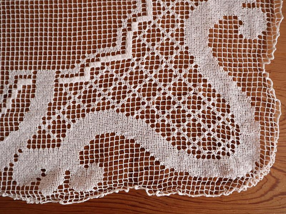 フランスの手仕事/華やかな手編みフィレレース  (ヴィンテージ アンティーク  パネル カーテン シャビーシック) 16枚目の画像