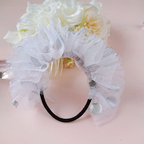 シルバードットが可愛い♡ハーフリボンシュシュ 一つ500円 