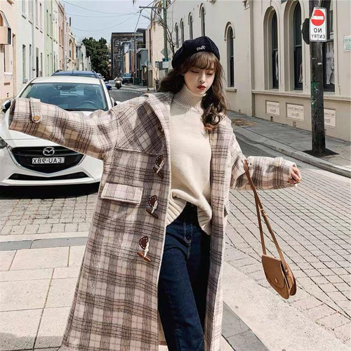 Lillys秋冬コーデ❤️ダッフルコート レディース チェック柄 フード