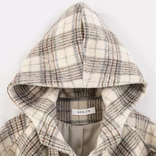 Lillys秋冬コーデ❤️ダッフルコート レディース チェック柄 フード
