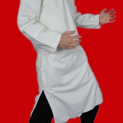 オーダーメード伝統的中国礼服 リネン生地 手作りチャイナカラー付き 白 プレミアムコート#11４ 4枚目の画像