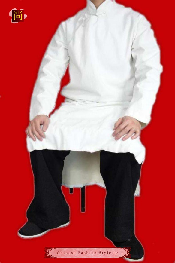 オーダーメード伝統的中国礼服 リネン生地 手作りチャイナカラー付き 白 プレミアムコート#11４ 3枚目の画像