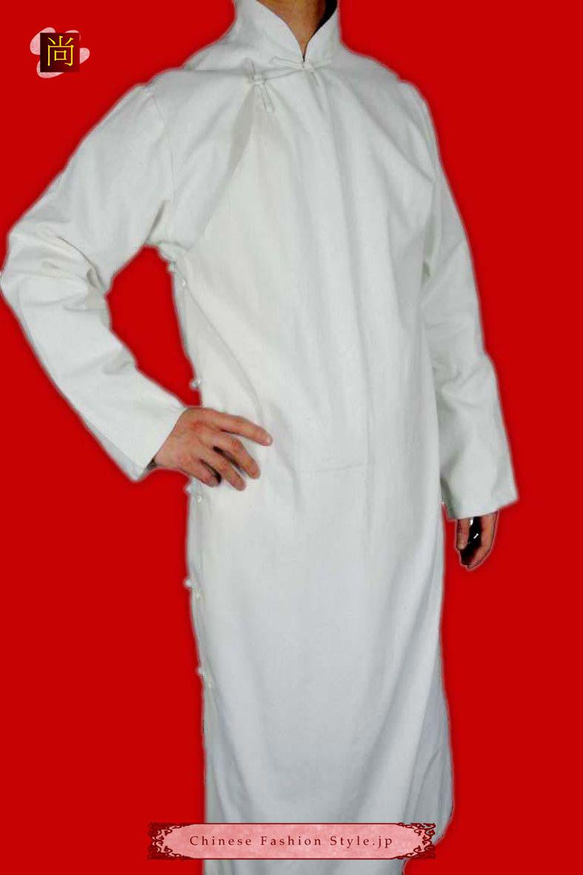 オーダーメード伝統的中国礼服 リネン生地 手作りチャイナカラー付き 白 プレミアムコート#11４ 2枚目の画像