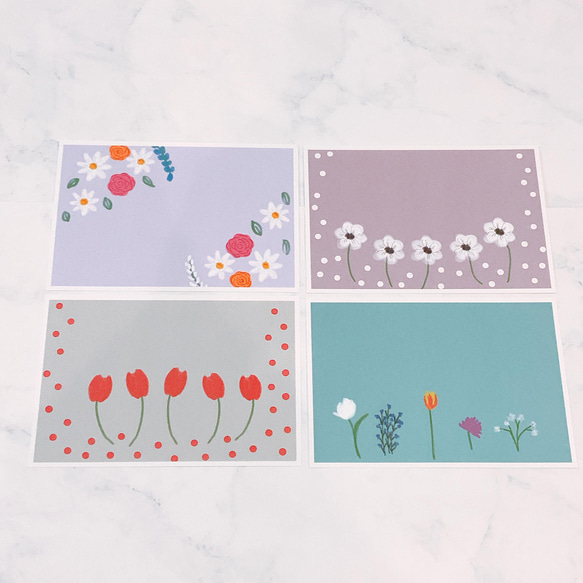 花模様　4枚セット　ポストカード　かわいい　おしゃれ　インテリア　花柄　はがき 6枚目の画像