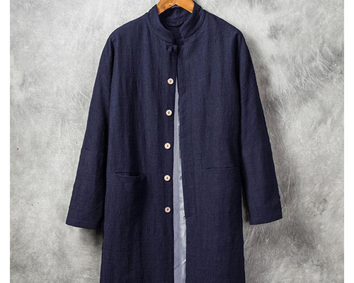 hihaho リネン100% チャイナ風コート 紺 hihaho リネン100% チャイナ風コート 紺