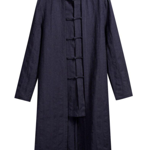 モダンロングコート 伝統的中国礼服 リネン＆コットン生地 手作り