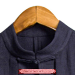 モダンロングコート 伝統的中国礼服 リネン＆コットン生地 手作りチャイナカラー付き 黒 紺 プレミアムコート#104 4枚目の画像