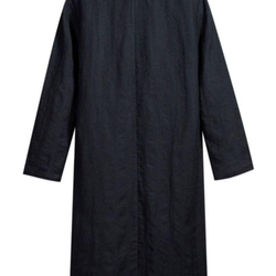 モダンロングコート 伝統的中国礼服 リネン＆コットン生地 手作りチャイナカラー付き 黒 紺 プレミアムコート#104 3枚目の画像