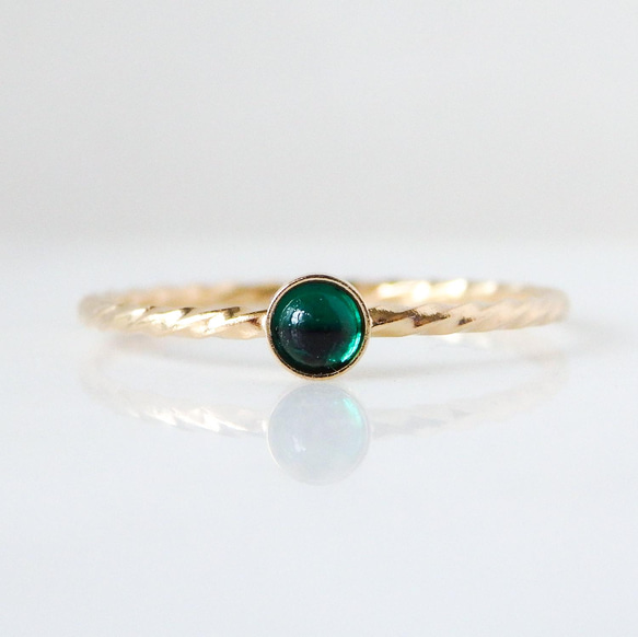 カボションカットガラスリング・エメラルドグリーン 4枚目の画像