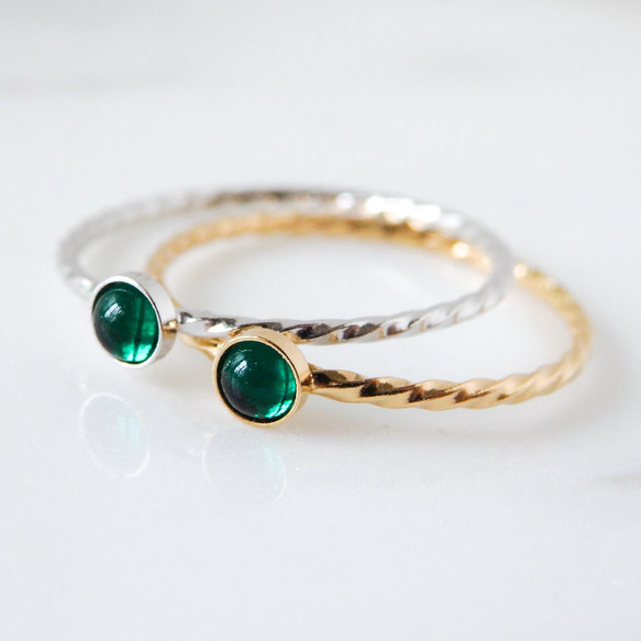 カボションカットガラスリング・エメラルドグリーン 2枚目の画像