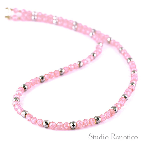 Silver925 煌めくジルコニア 磁気ネックレス ピンク 42cm ネックレス