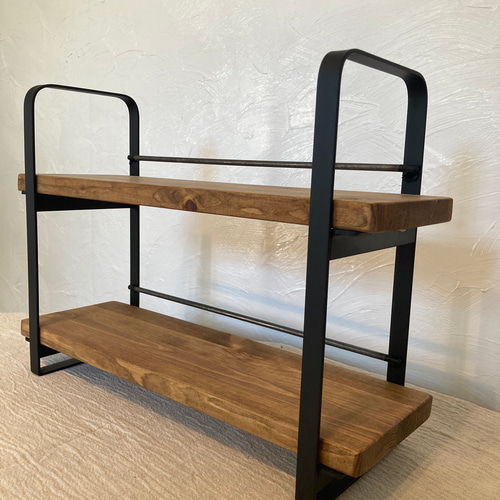 アイアン３段スパイスラック・飾り棚・落下防止平鉄 アイアンスパイスラック・3段木材バージョン - BULU0O0'S