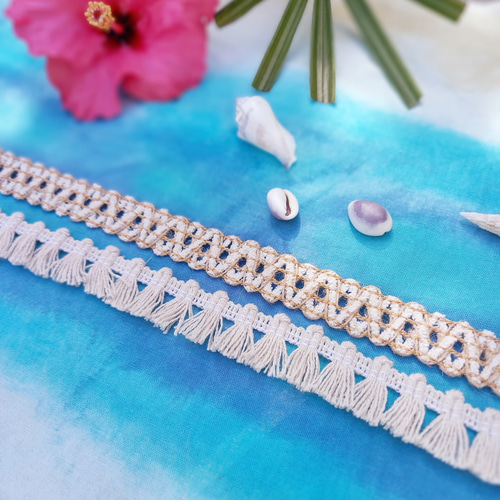 インド刺繍リボンno.154 (25cm・タッセル・コットン・ナチュラル